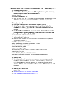 California Dental Law &ndash; California Dental Practice Act October 14