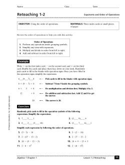 Reteach: Order of Operations
