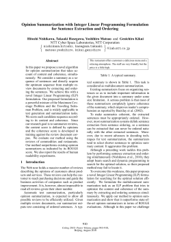 Opinion Summarization with Integer Linear Programming