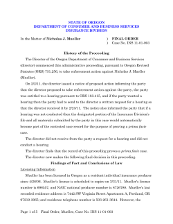 Enforcement Action - Agent/Producer, Nicholas J. Mueller, Final