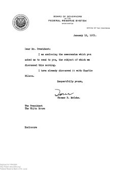 Letter to Harry S. Truman from Thomas McCabe regarding an
