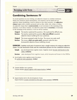 Page 1 Name Date Revising with Style (&ordm;sson Combining Sentences