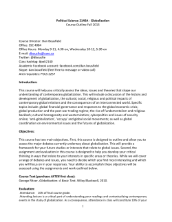 1 Political Science 2140A - Globalization Course Outline Fall 2013