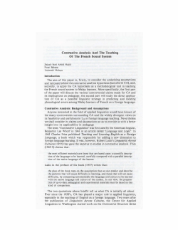 Contrastive, Analysis And The Teaching Of The French Sound