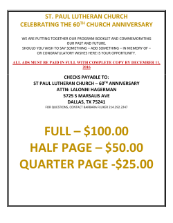 full &ndash; $100.00 half page &ndash; $50.00 quarter page -$25.00