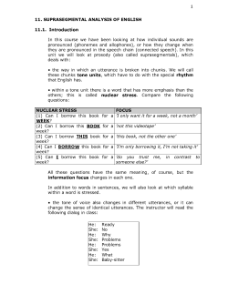 11. SUPRASEGMENTAL ANALYSIS OF ENGLISH 11.1. Introduction