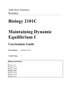 Biology 2101C Maintaining Dynamic Equilibrium I