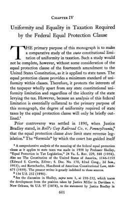 Uniformity and Equality in Taxation Required by the Federal Equal