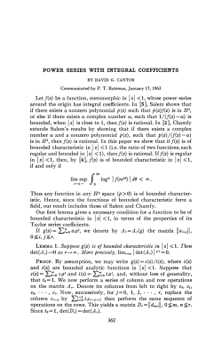 POWER SERIES WITH INTEGRAL COEFFICIENTS