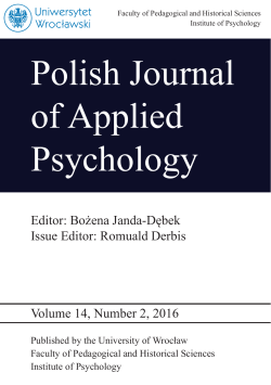 Polish Journal of Applied Psychology. Volume 14, Number 2, 2016