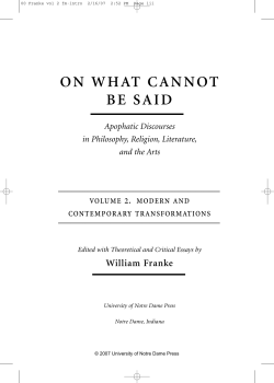on what cannot be said - University of Notre Dame Press