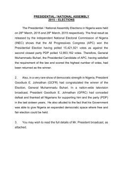 PRESIDENTIAL / NATIONAL ASSEMBLY 2015 &ndash; ELECTIONS The