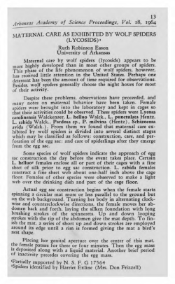 Maternal Care as Exhibited by Wolf Spiders