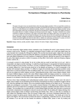 The Importance of Dialogue and Tolerance in a Plural Society