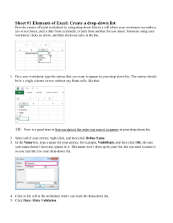 Sheet #1 Elements of Excel: Create a drop