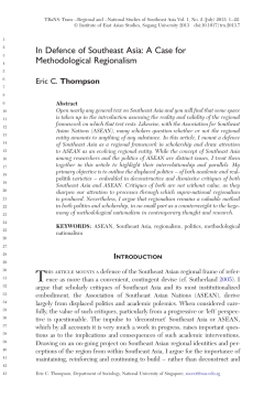 In Defence of Southeast Asia: A Case for Methodological Regionalism