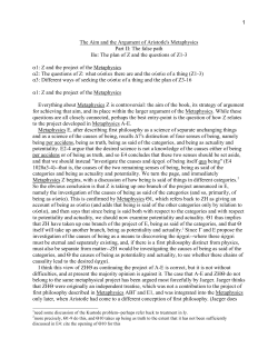 1 The Aim and the Argument of Aristotle`s Metaphysics Part II: The
