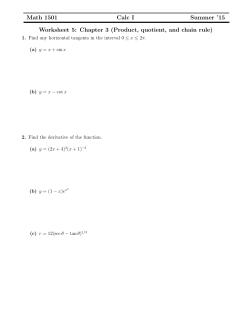 Math 1501 Calc I Summer `15 Worksheet 5: Chapter 3 (Product