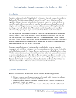 Spain authorizes Coronado`s conquest in the Southwest, 1540