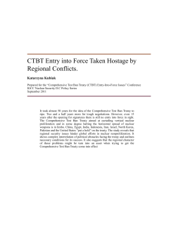 CTBT Entry into Force Taken Hostage by Regional Conflicts