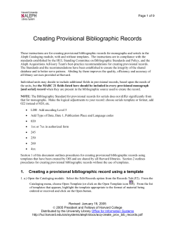 Creating Provisional Bibliographic Records