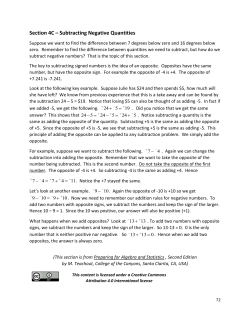 Section 4C &ndash; Subtracting Negative Quantities