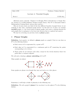 Lecture 4: Toroidal Graphs 1 Planar Graphs