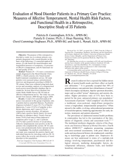 Evaluation of Mood Disorder Patients in a Primary Care Practice