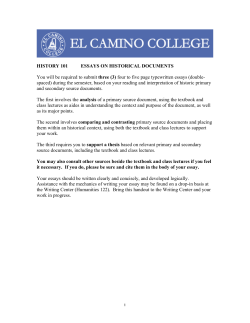 1 HISTORY 101 ESSAYS ON HISTORICAL DOCUMENTS You will