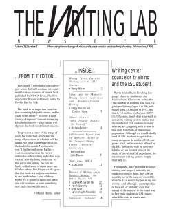 INSIDE... ...FROM THE EDITOR... Writing center counselor training