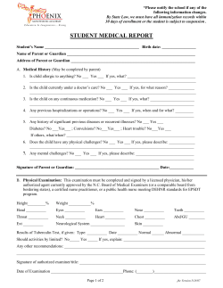 PMA Medical/Immunization Form