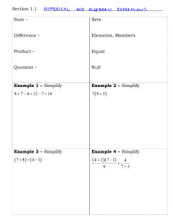 Section 1.1 Sum – Difference – Product – Quotient