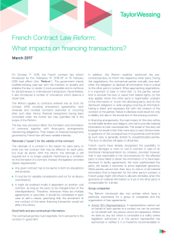 French Contract Law Reform: What impacts on financing transactions?