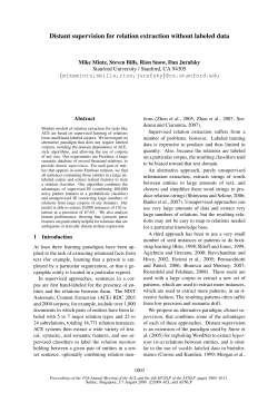 Distant supervision for relation extraction without labeled data