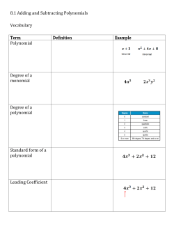 8.1 Adding and Subtracting Polynomials Vocabulary Term Definition