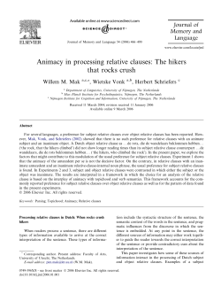 Animacy in processing relative clauses: The hikers that