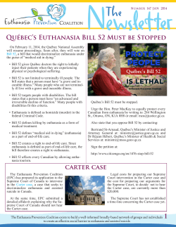 1 Qu&eacute;bec`s Euthanasia Bill 52 Must be Stopped carter case