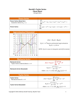Harold`s Taylor Series Cheat Sheet Power Series Approximation