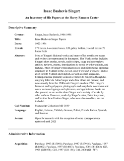 Isaac Bashevis Singer - The University of Texas at Austin