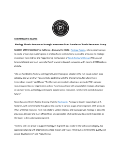 19/01/2016 Pieology Pizzeria Announces Strategic Investment from