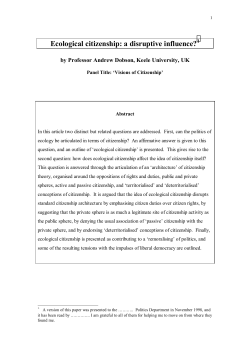 Ecological citizenship: a disruptive influence