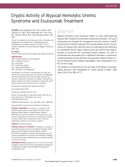 Cryptic Activity of Atypical Hemolytic Uremic Syndrome