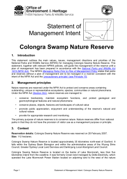 Statement of Management Intent: Colongra Swamp Nature Reserve
