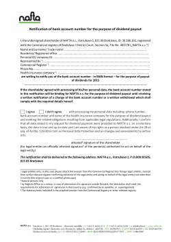 Notification of bank account number for the purpose of