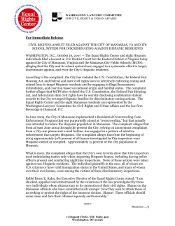 For Immediate Release CIVIL RIGHTS LAWSUIT FILED AGAINST