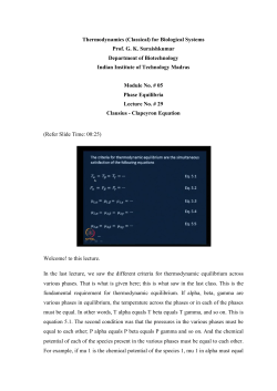 Thermodynamics (Classical) for Biological Systems Prof. GK