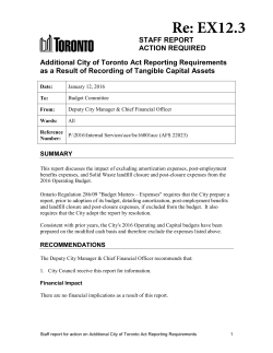 STAFF REPORT ACTION REQUIRED Additional City of Toronto Act