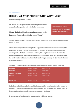 ACCESS UPDATE: Brexit - What happened? Why? What next?