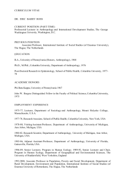 CURRICULUM VITAE DR. ERIC BARRY ROSS CURRENT POSITION