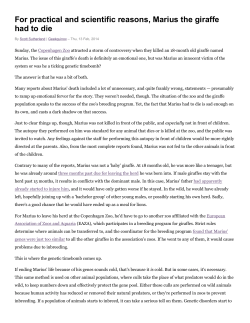 For practical and scientific reasons, Marius the giraffe had to die